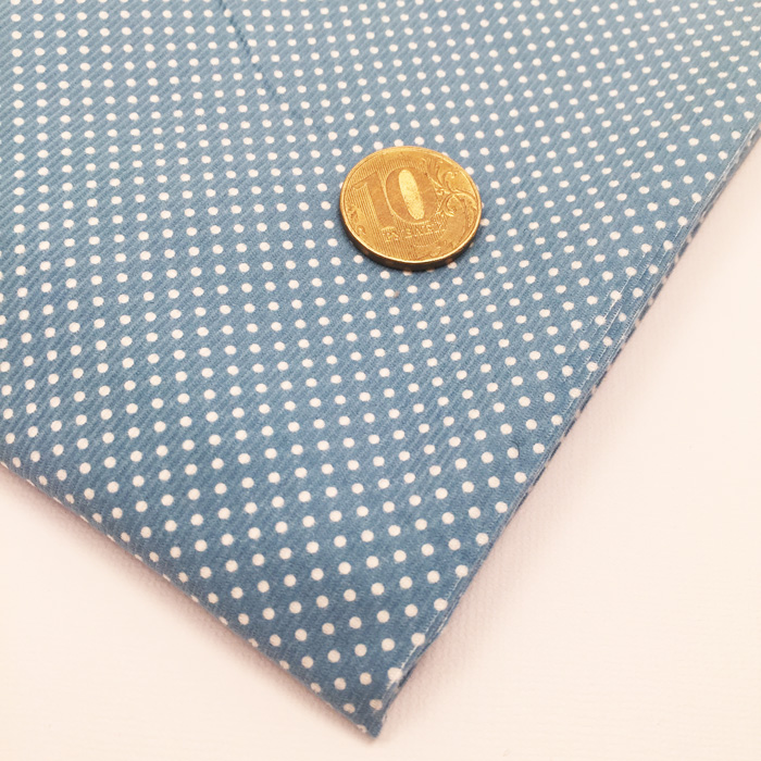 Отрез микровельвета 50 х 47 см , мелкий горох на голубом