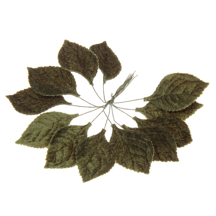 Листики розы бархатные 12 шт, цвет зелёный