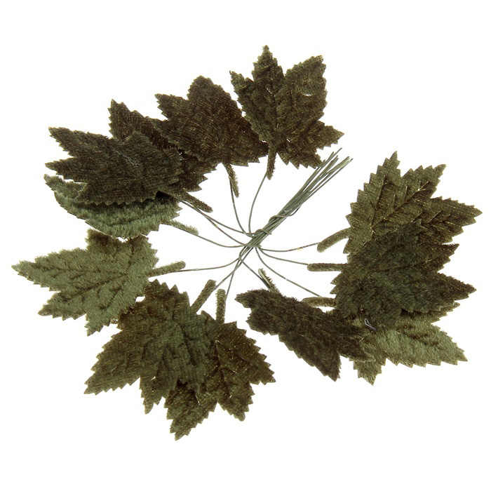 Листики клёна бархатные 12 шт, цвет зелёный