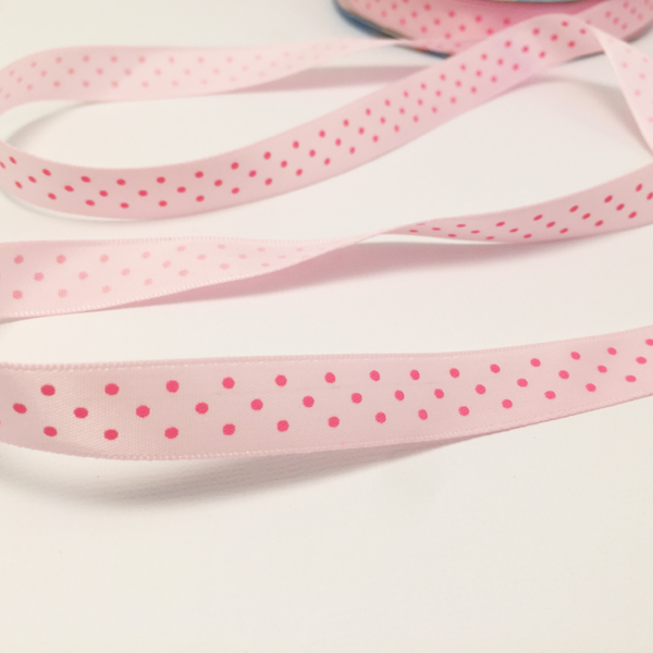 Лента атласная 12 мм "Розовый горох на розовом"