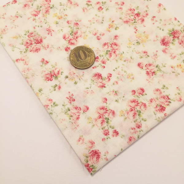 Ткань лоскутная 50 х 55 см "4522", розочки на белом