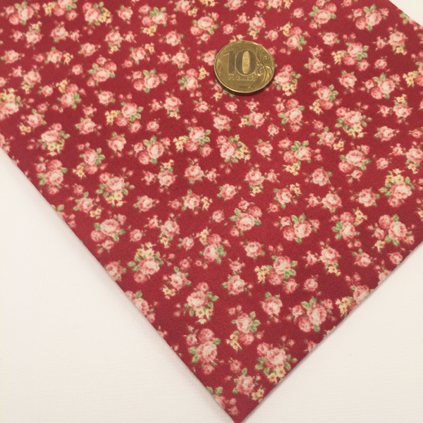 Ткань лоскутная 50 х 55 см "4522", розочки на бордовом
