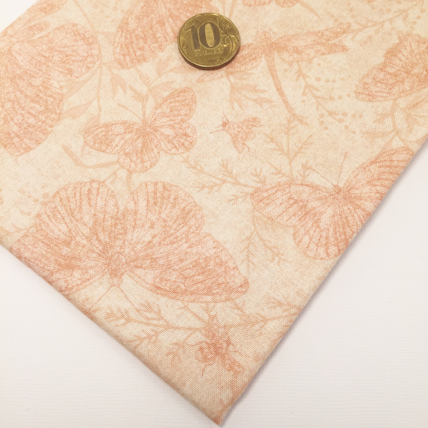 Ткань лоскутная 50 х 55 см "500", светло-коралловые бабочки