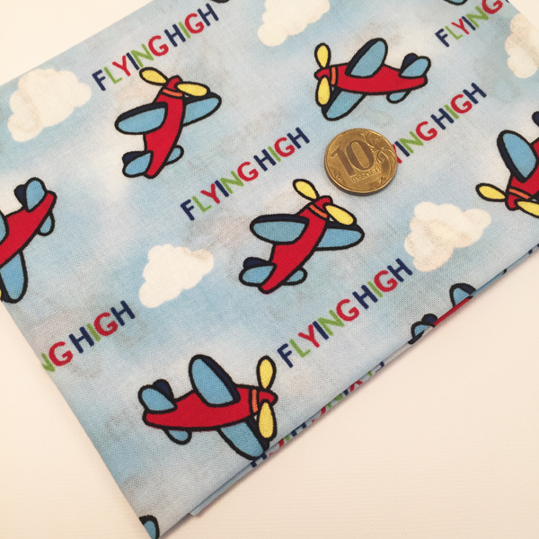 Ткань лоскутная 50 х 55 см "801", самолётики на голубом