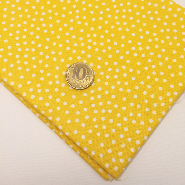 Ткань лоскутная 50 х 55 см "4517", мелкий белый горох на жёлтом фоне
