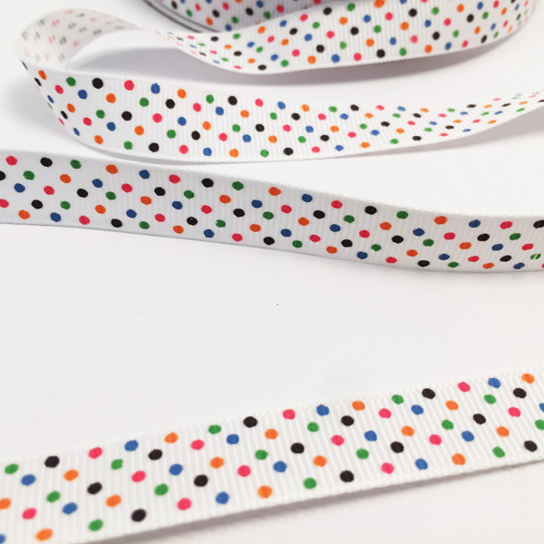 Лента репсовая 12 мм Gamma, разноцветные горошки