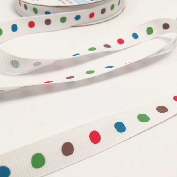 Лента репсовая 12 мм Gamma, разноцветные точки в один ряд