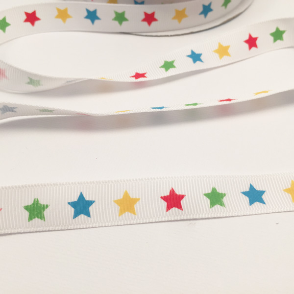 Лента репсовая 12 мм Gamma, разноцветные звёздочки в один ряд