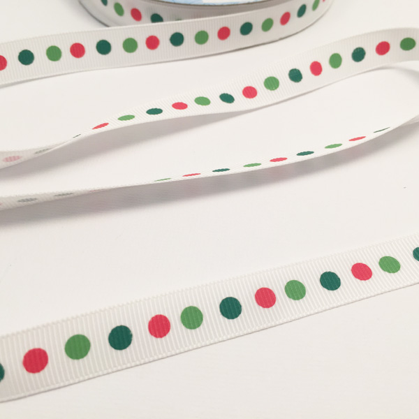 Лента репсовая 12 мм Gamma, рождественский горох в один ряд