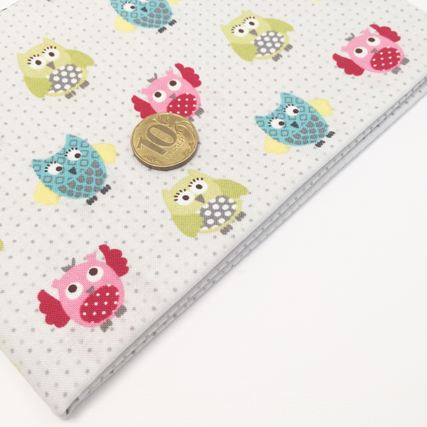 Ткань лоскутная 50 х 55 см "4507", разноцветные совы на сером