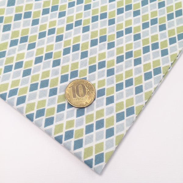 Ткань лоскутная 50 х 55 см "4507", салатово-голубые ромбики