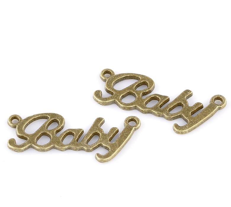 Подвеска металлическая "Надпись Baby". Цвет античный бронзовый.