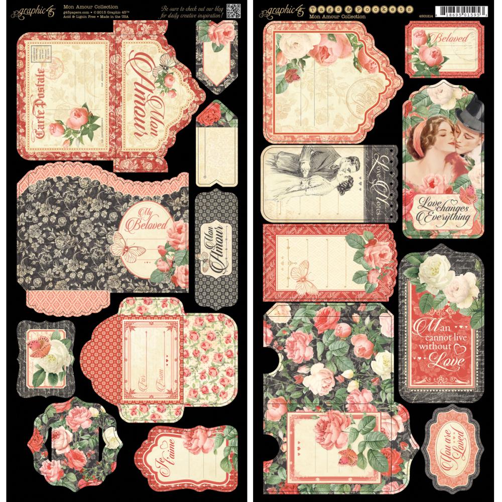 Набор тегов и конвертиков Graphic 45 "Mon Amour"
