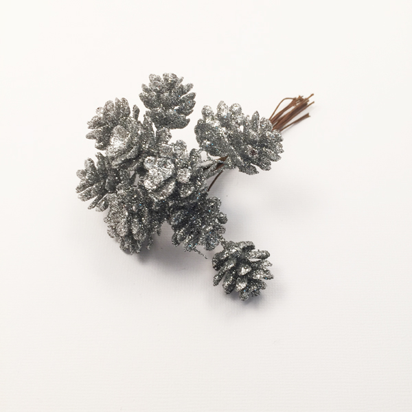 Букет шишек с блёстками, цвет серебряный