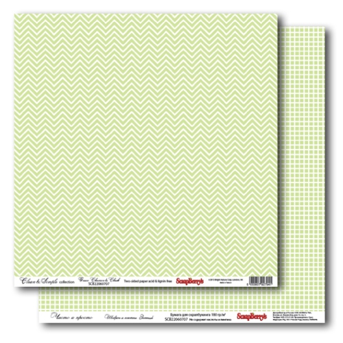 Бумага Scrapberrys "Шеврон и клетка Зеленый" (SB305)