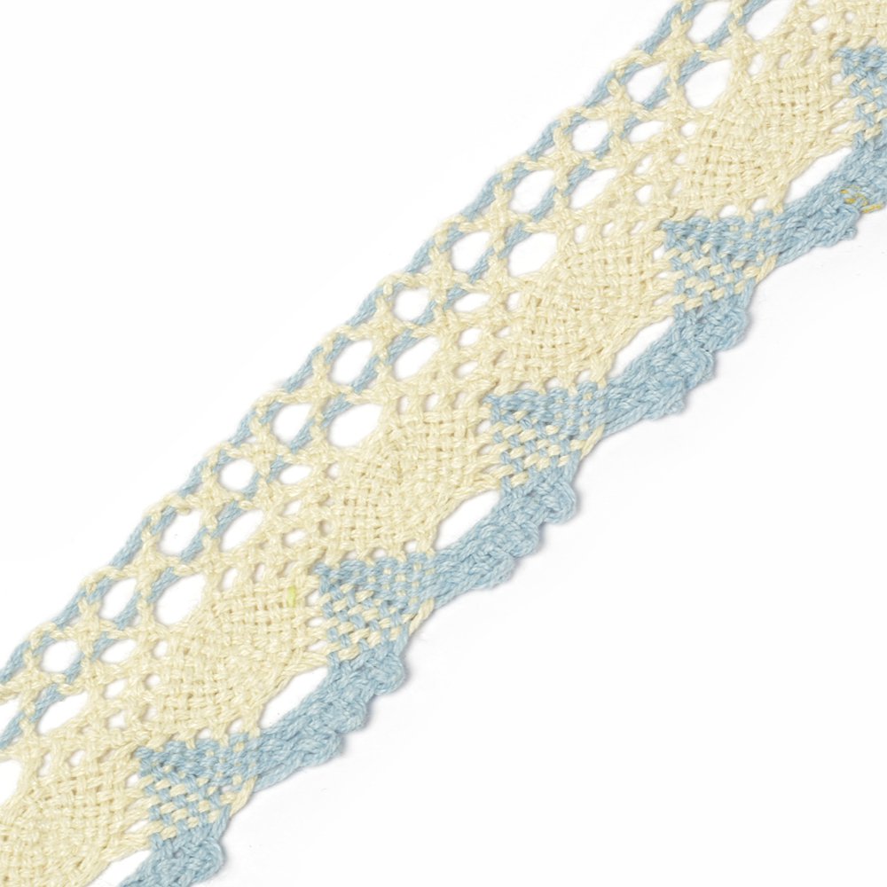 Кружево хлопковое 4 см, цвет кремовый с голубым краем