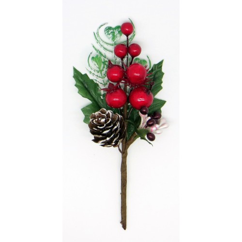 Декоративный букетик Рукоделие "Лесной (красные ягоды, шишка,тычинки)"