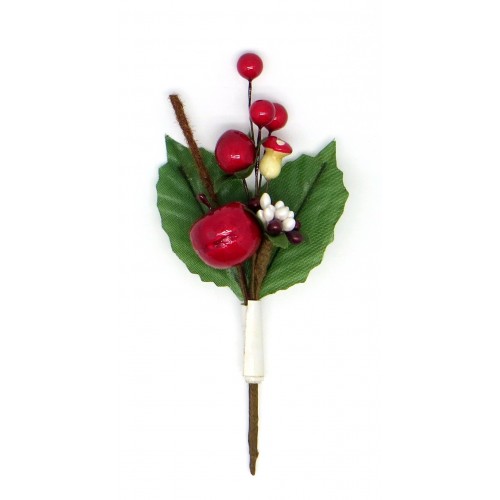 Декоративный букетик Рукоделие "Лесной2 (яблоко, красные ягоды, тычинки, грибочек)"