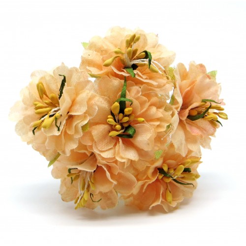 Декоративный букетик Рукоделие "Цветочки персиковые с жёлтыми тычинками"