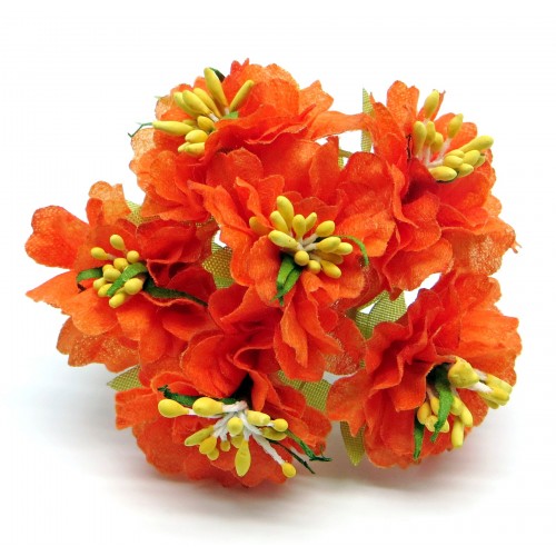 Декоративный букетик Рукоделие "Цветочки оранжевые с жёлтыми тычинками"