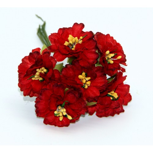 Декоративный букетик Рукоделие "Цветочки красные с жёлтыми тычинками"