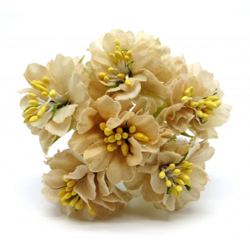 Декоративный букетик Рукоделие "Цветочки бежевые с жёлтыми тычинками"