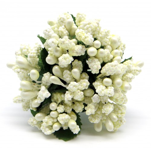 Декоративный букетик с тычинками Рукоделие"Кремовый с блёстками"