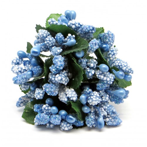 Декоративный букетик с тычинками Рукоделие"Голубой с блёстками"