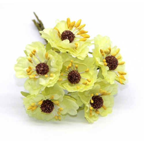 Декоративный букетик Рукоделие "Цветочки тканевые светло-жёлтые"