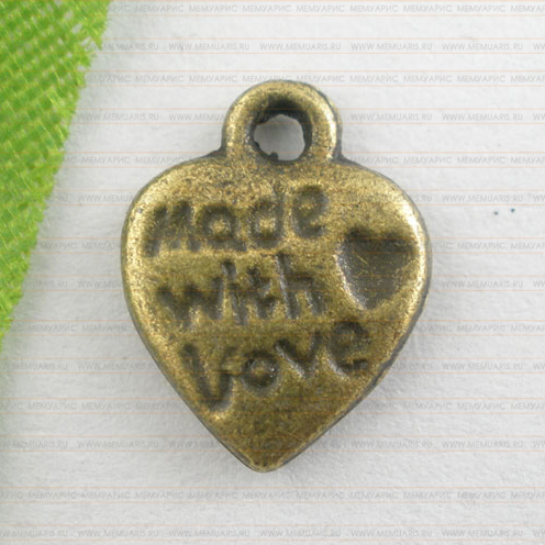 Подвеска металлическая "Made with love". Цвет античный бронзовый.