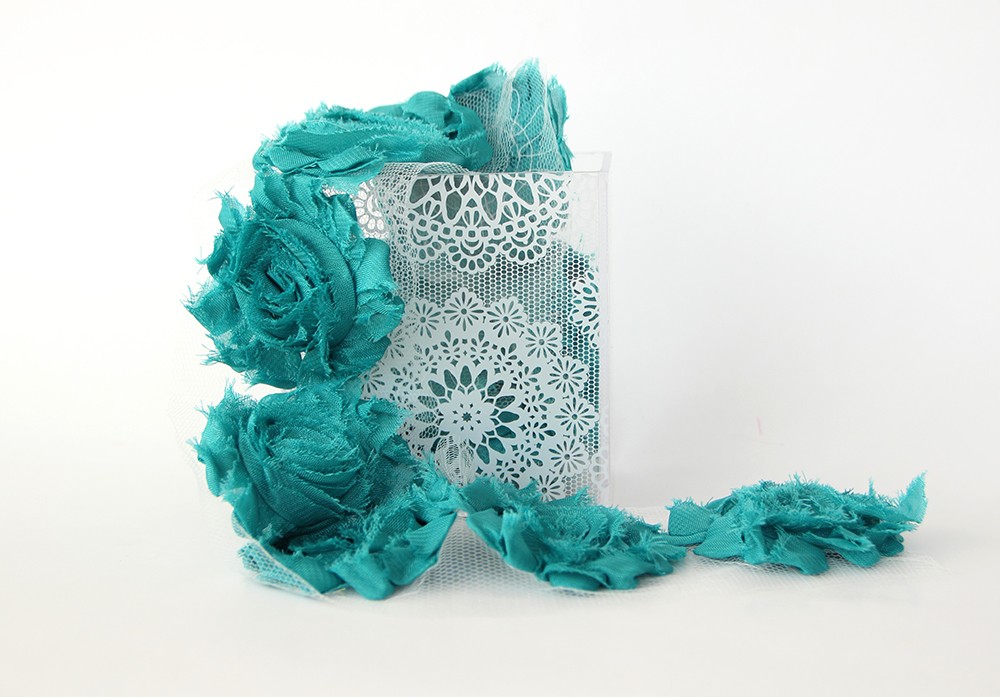 Лента с розами, цвет бирюзовый