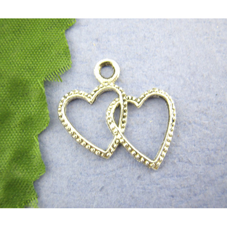 Подвеска металлическая "Сердечки". Цвет античное серебро. (16)