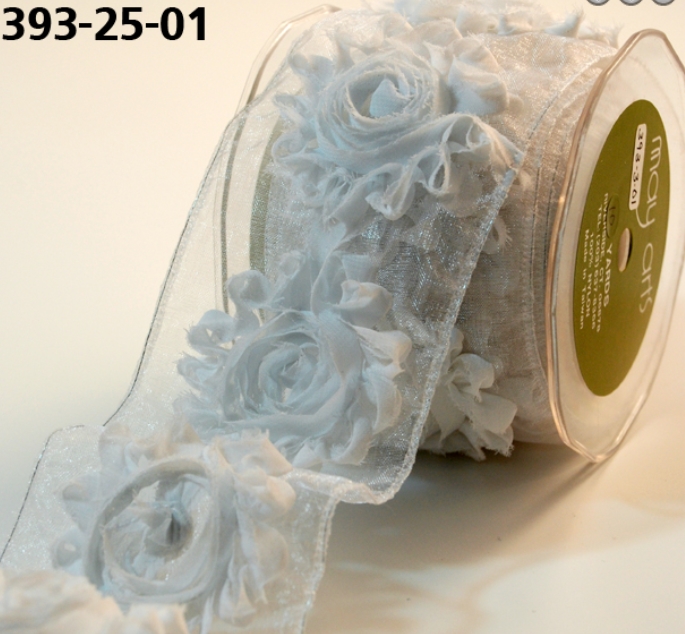 Лента May Arts 7 см "Цветы", цвет белый