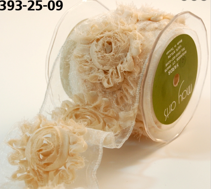 Лента May Arts 7 см "Цветы", цвет кремовый