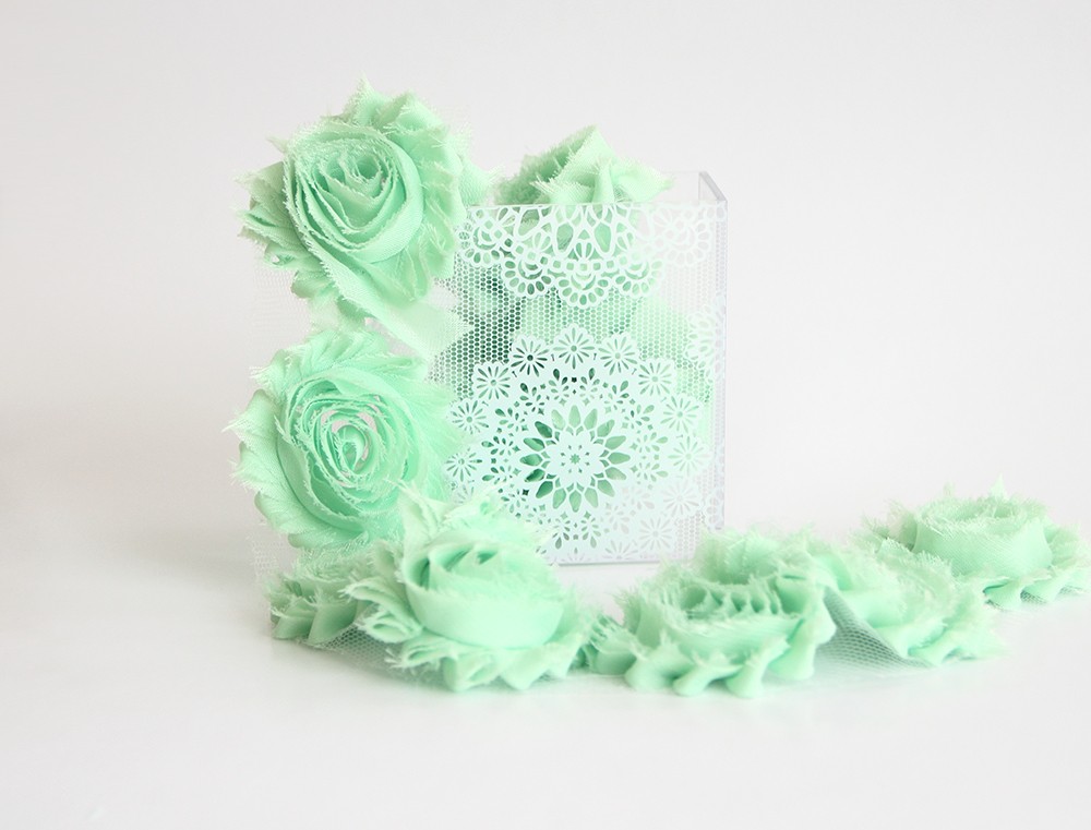 Лента с розами, цвет мятный