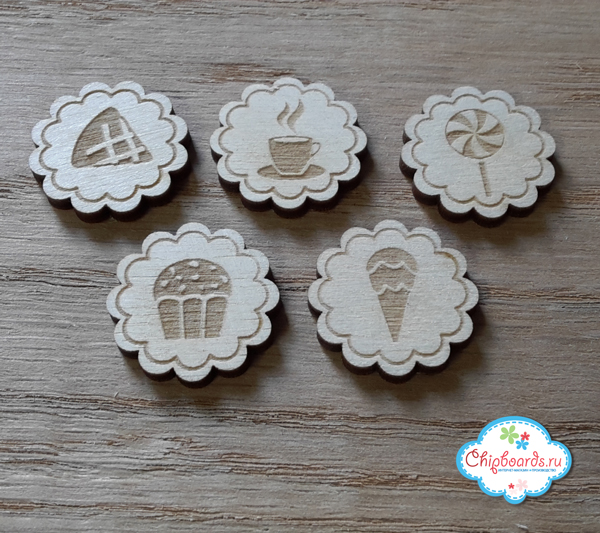Деревянные украшения Chipboards "Серия"Фишки". Вкуснятина