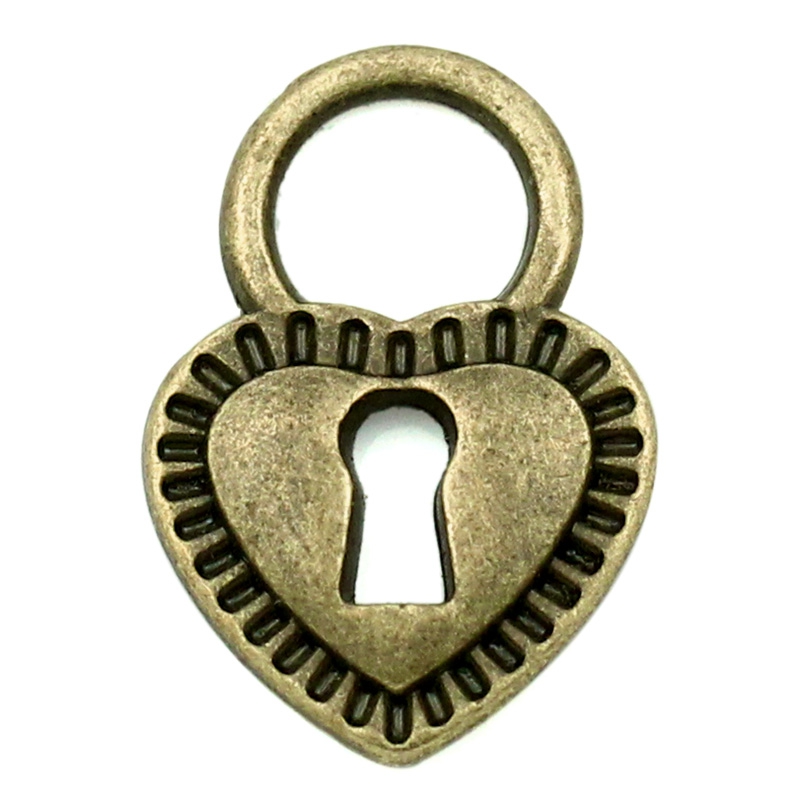 Подвеска металлическая "Замочек-сердечко". Цвет античный бронзовый. (359)