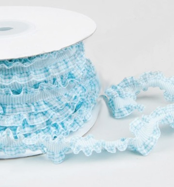 Тесьма-резинка с рюшами, цвет голубой с белым