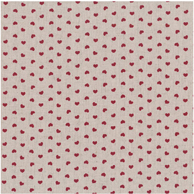 Ткань лоскутная 50 х 55 см "18",лён + хлопок, красные сердечки