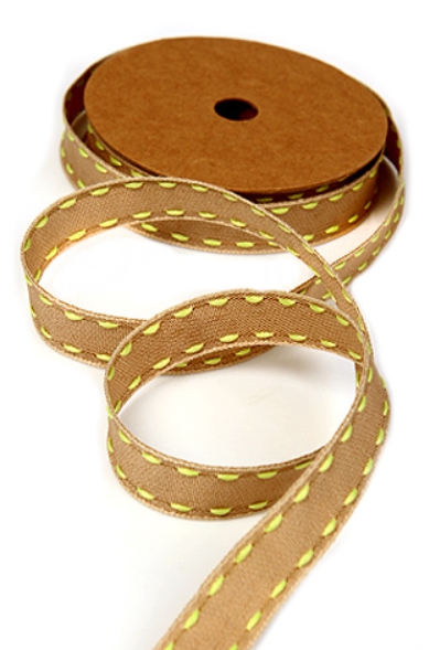 Лента хлопковая 1,5 см "Салатовые стежки"