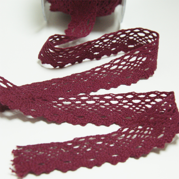 Кружево хлопковое2,5 см, цвет винный красный