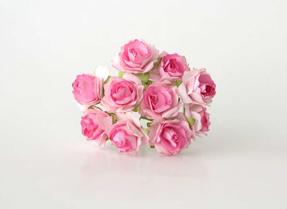 Букет кудрявых роз 2 см, розовый с розовой серединкой