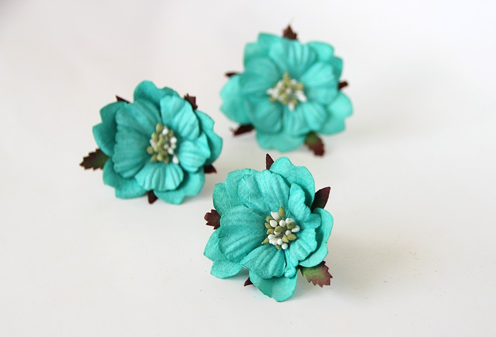 Цветок анемона, цвет тёмно-бирюзовый, 1 шт