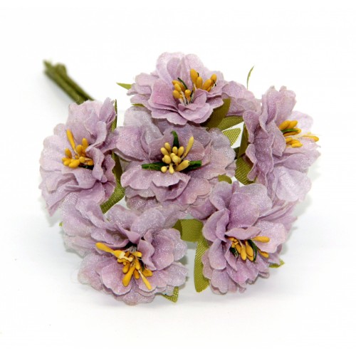Декоративный букетик Рукоделие "Цветочки сиреневые с жёлтыми тычинками"