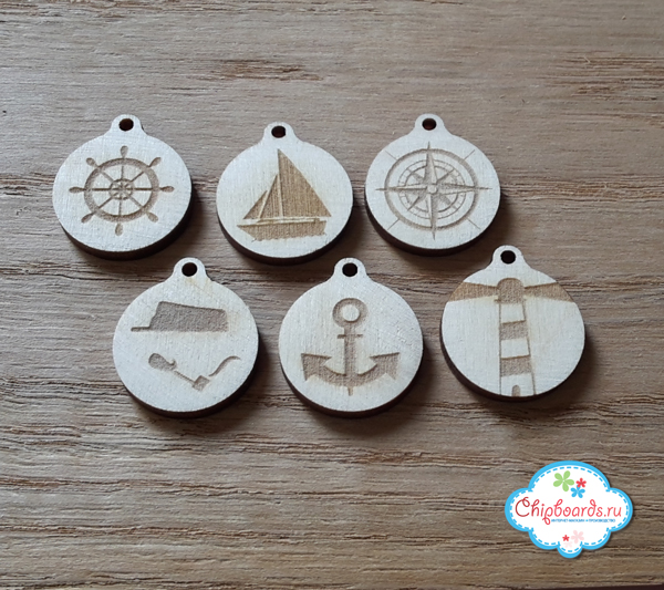 Деревянные украшения Chipboards "Серия"Фишки". Морской"
