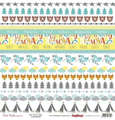 Бумага Scrapberrys "Лес Чудес "Медведь, лисица и вигвам(SB640)