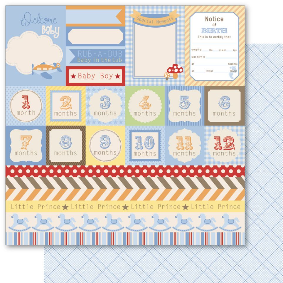 Двусторонняя бумага Ruby Rock-It "Baby Boy" Snippets (RR34)