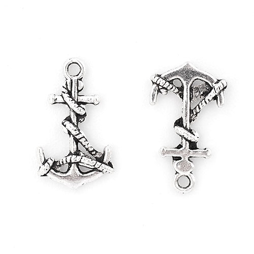 Подвеска металлическая "Якорь с канатом". Цвет серебряный. (378)