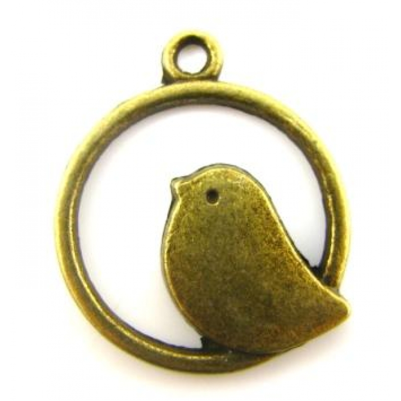Подвеска металлическая "Птичка в круге". Цвет античный бронзовый