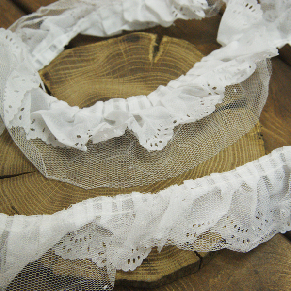 Тесьма "Рюши-юбочка двойная 5 см", цвет белый